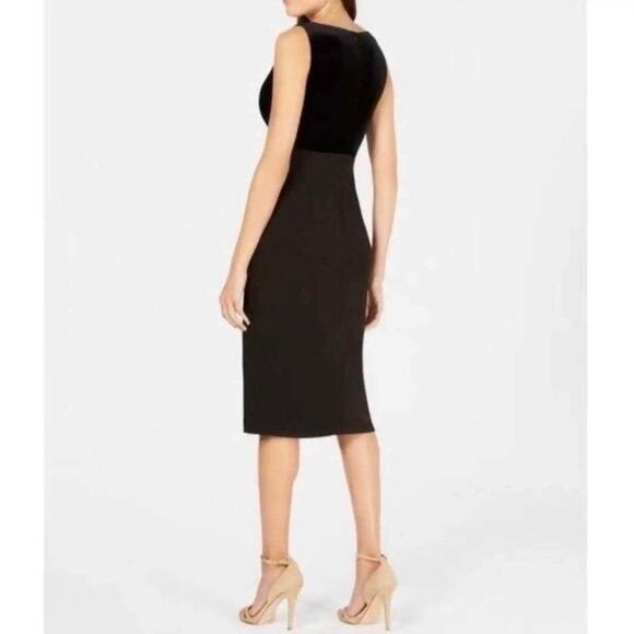 Calvin Klein VELVET Scuba‎ Midi Dress Black Plunge V-Neck Sheath Sleeveless 6 - Picture 3 of 14